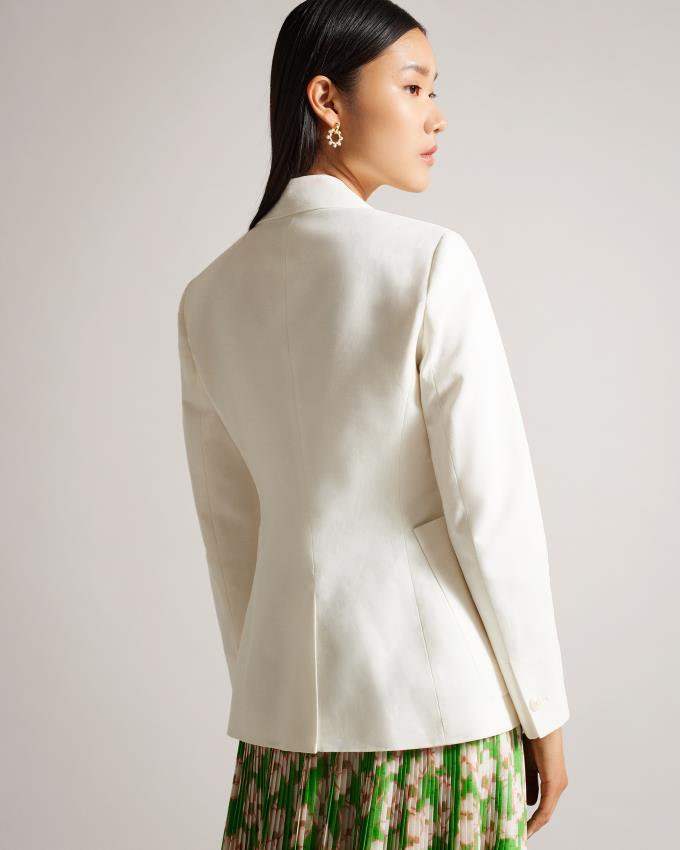 Blazer Ted Baker Single Breasted Cotton And Linen Blanche Femme | NYN-45939554